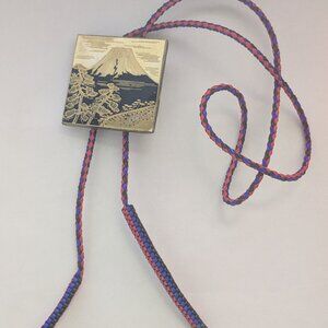 Mount Fuji Resin Slider Clip Red Blue Corded Bolo Tie